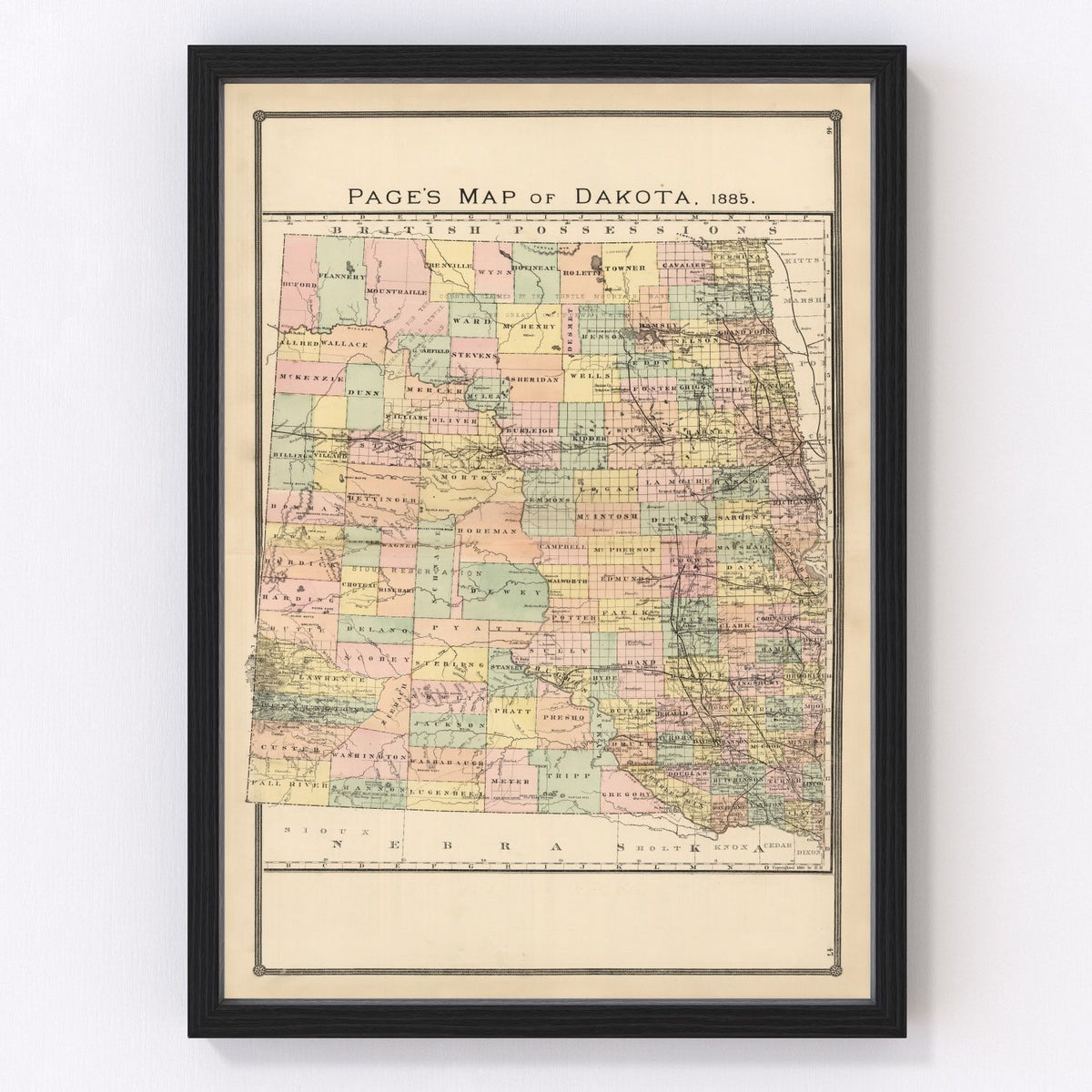 South Dakota, North Dakota Vintage Map 1885