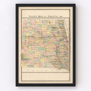 South Dakota, North Dakota Vintage Map 1885