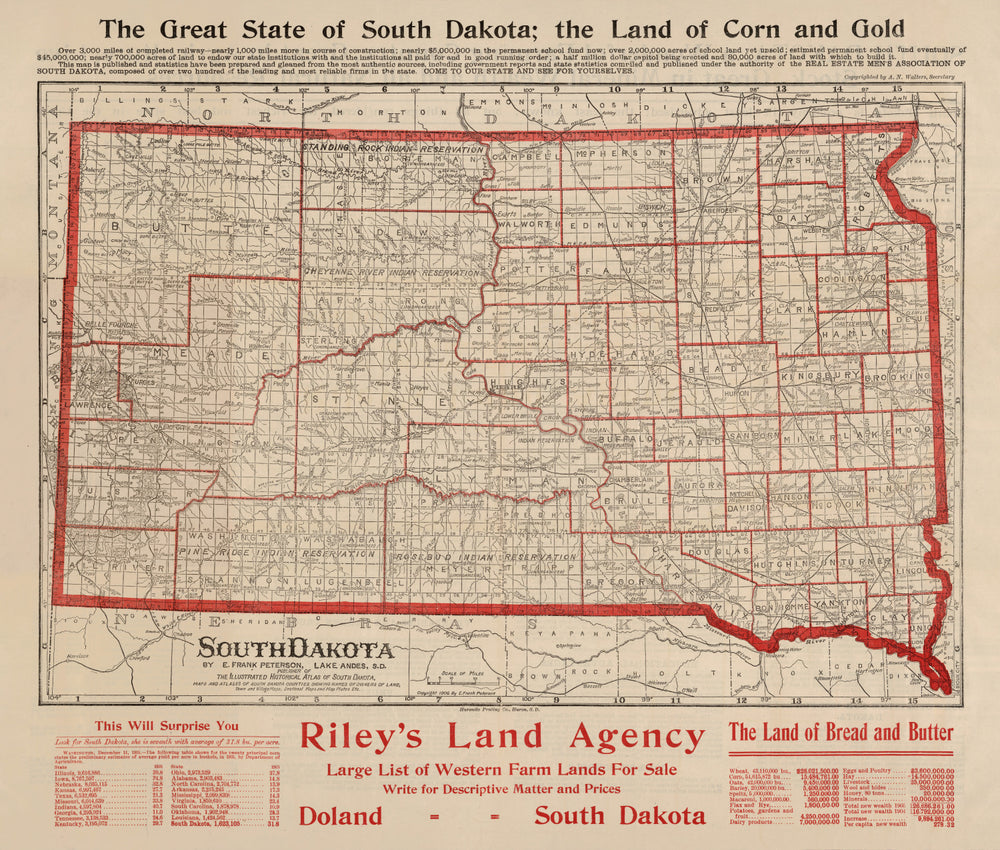 Vintage Map of South Dakota 1906 print style example