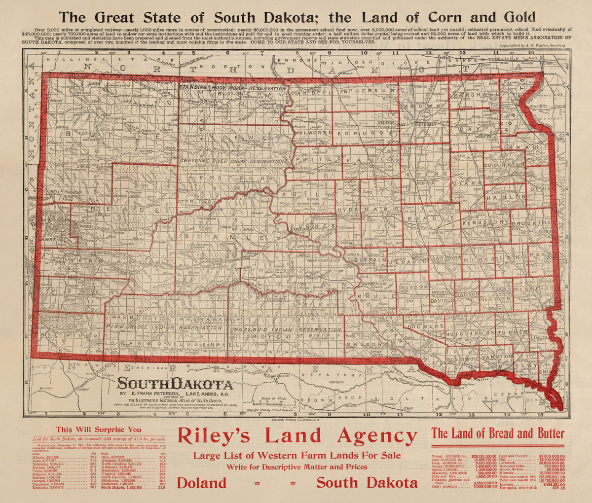 Preview of Vintage Map of South Dakota 1906
