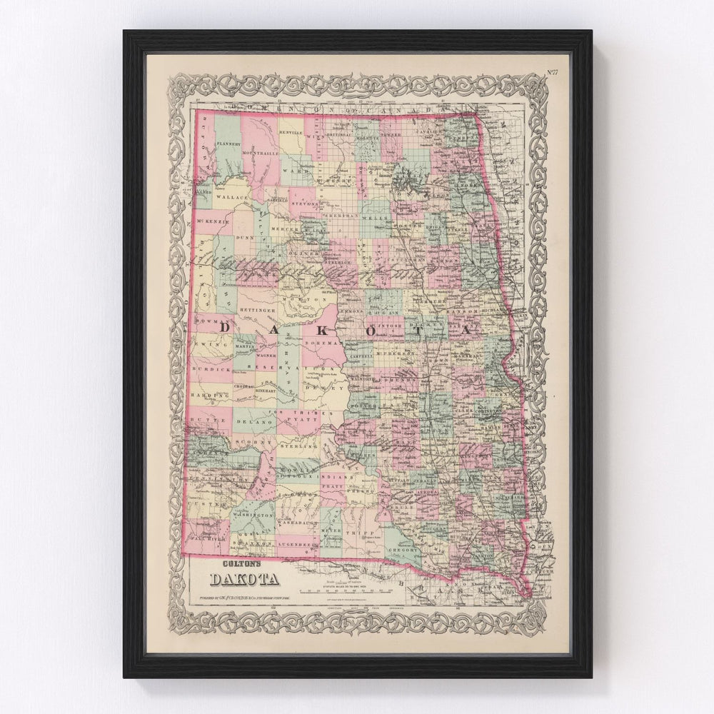 South Dakota, North Dakota Vintage Map 1886