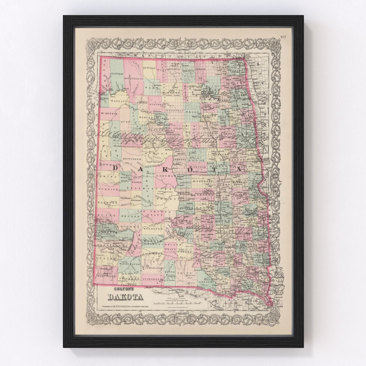 South Dakota, North Dakota Vintage Map 1886