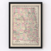 South Dakota, North Dakota Vintage Map 1886