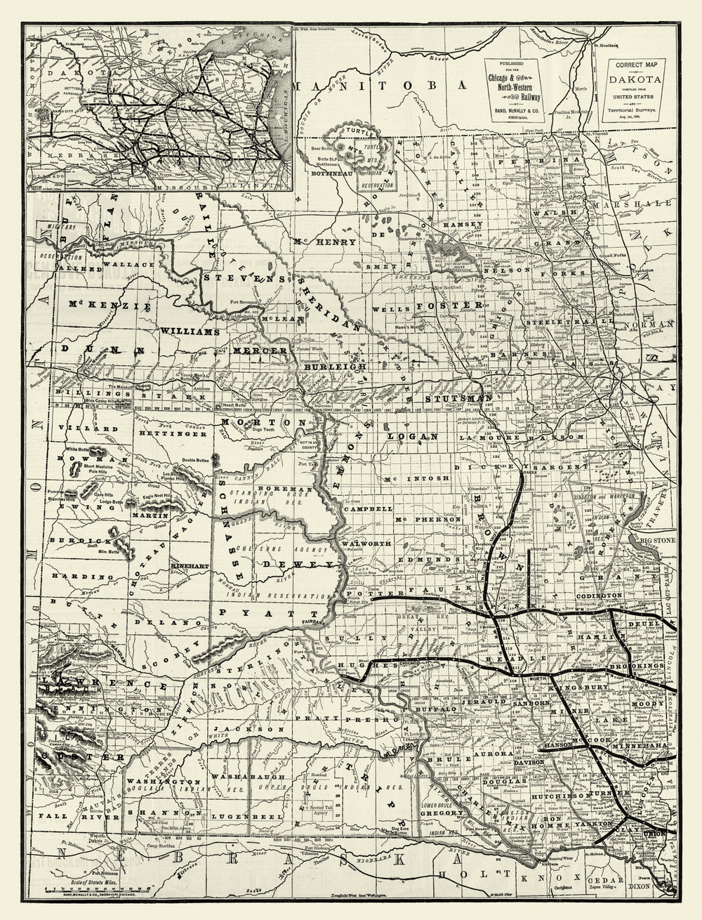 Vintage Map of Dakota Territory 1888 print style example