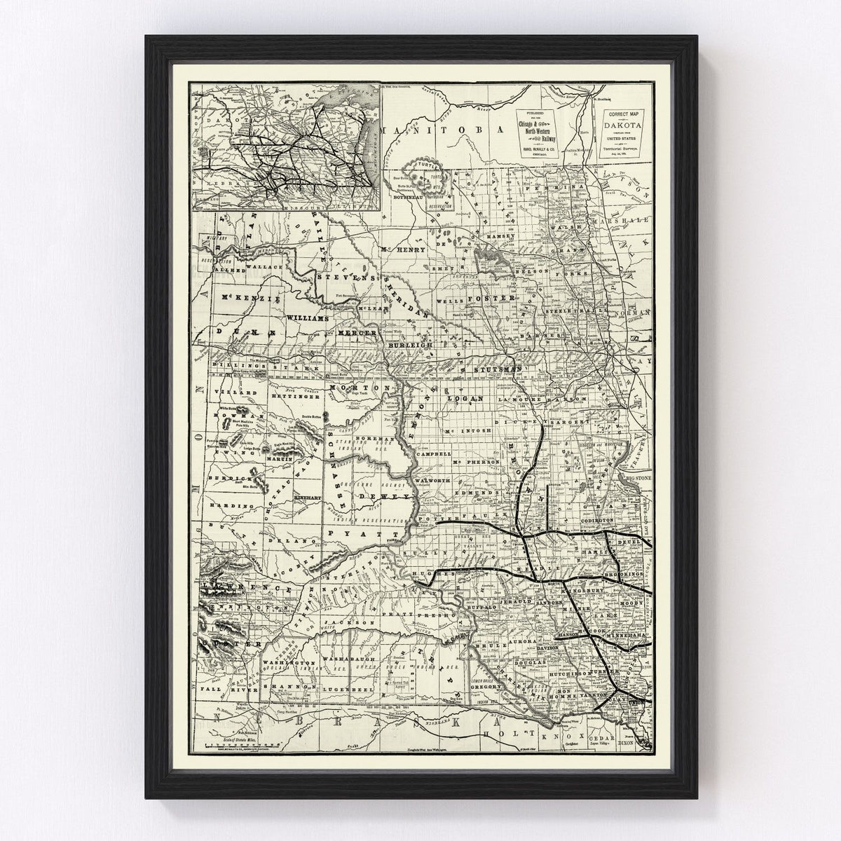 South Dakota, North Dakota Vintage Map 1888