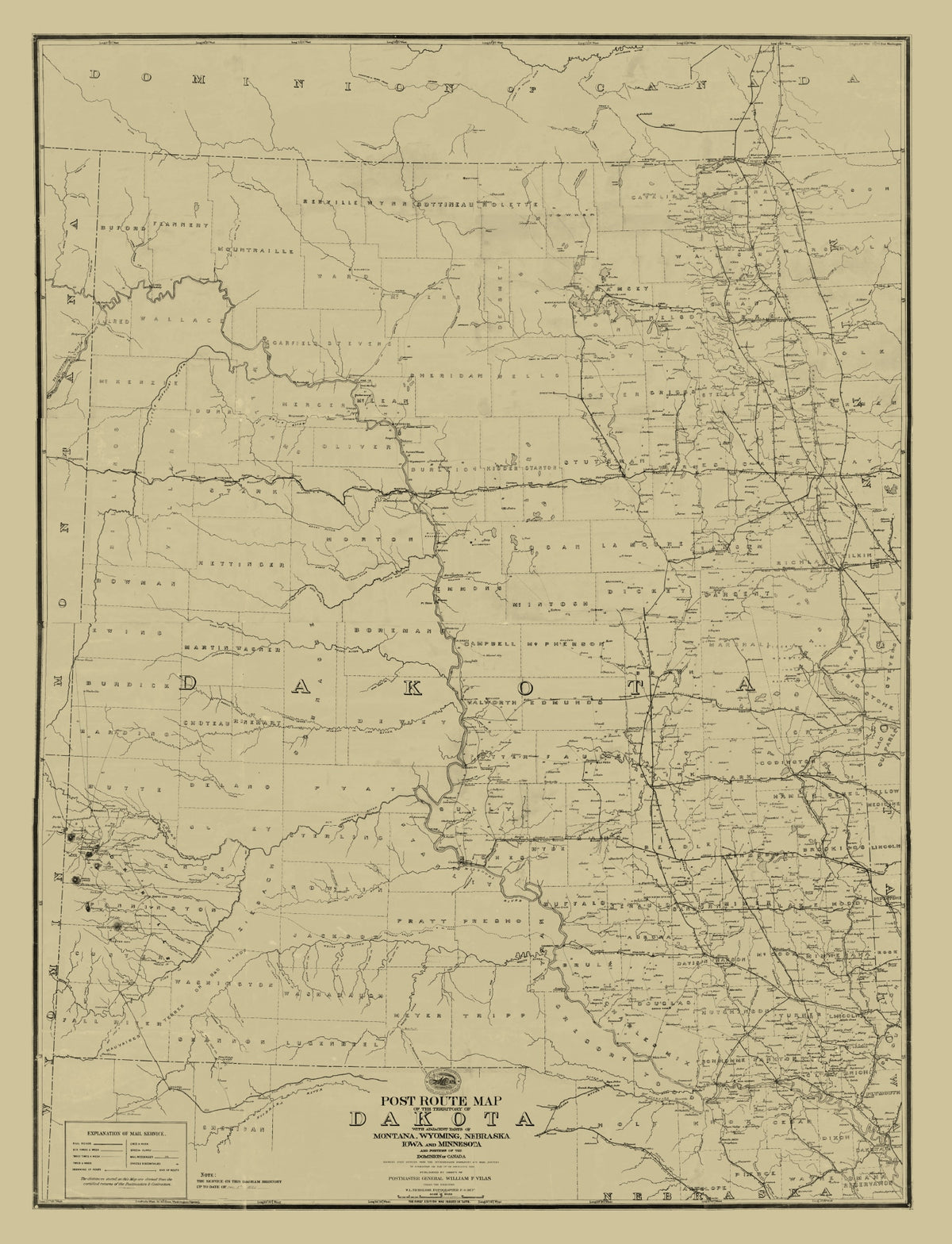 Preview of Vintage Post Route Map of Dakota Territory 1885