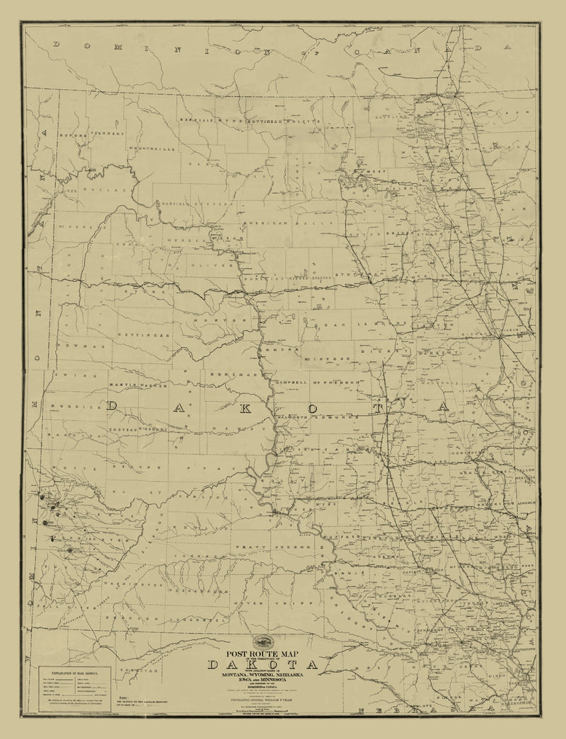 Size comparison using Vintage Post Route Map of Dakota Territory 1885