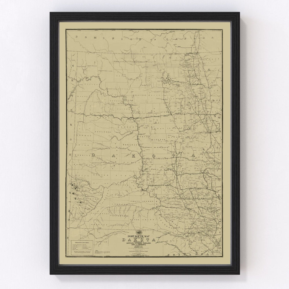 South Dakota, North Dakota Vintage Map 1885