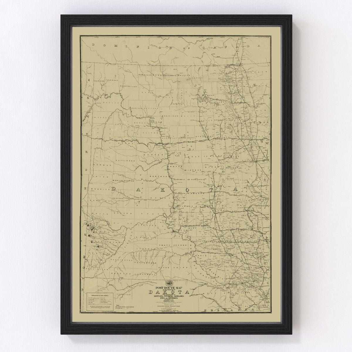 South Dakota, North Dakota Vintage Map 1885