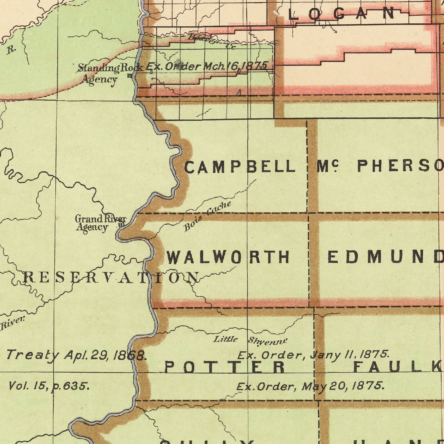 Restored historic details from the 1876 state map of County, Dakota Territory