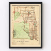 South Dakota, North Dakota Vintage Map 1876