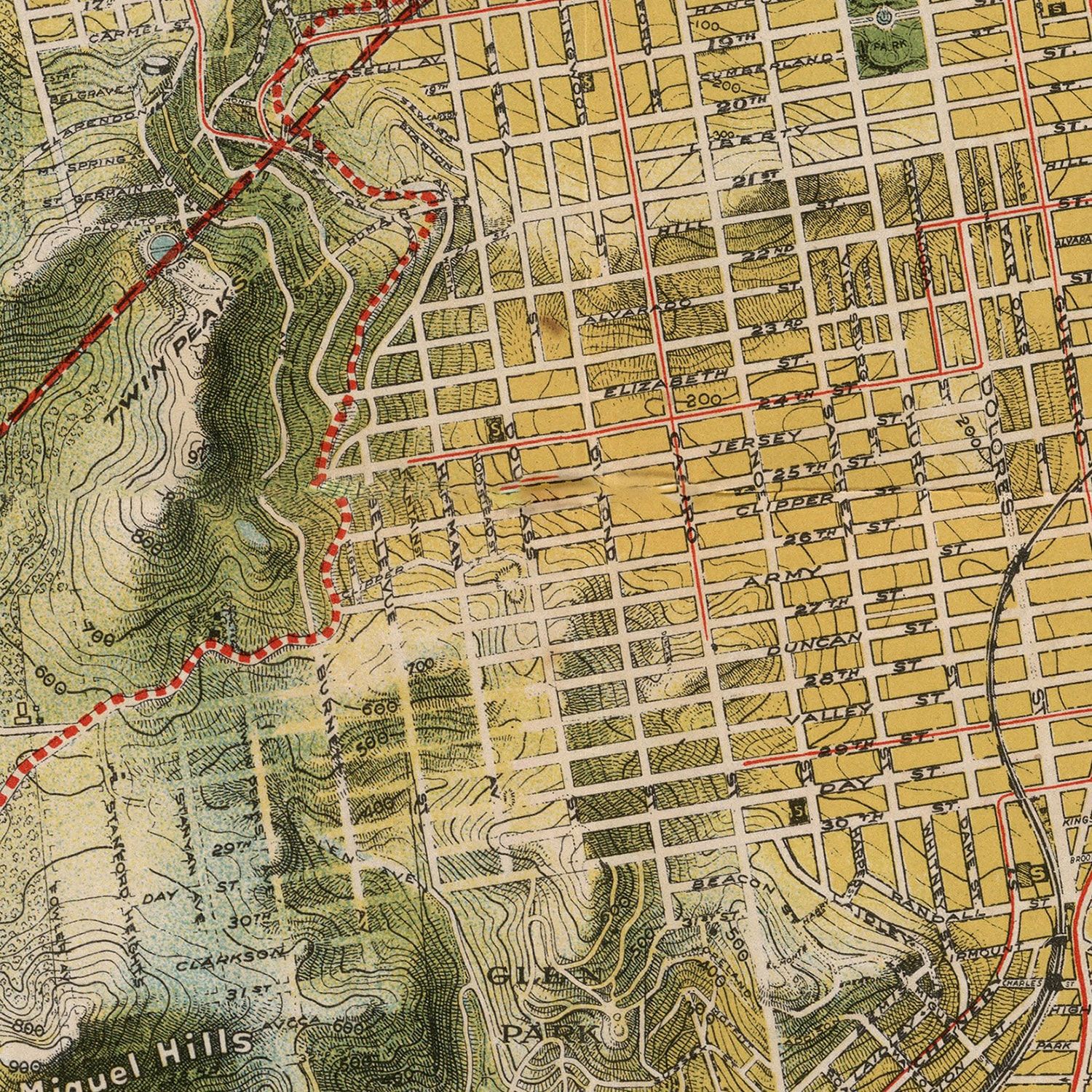 Restored historic details from the 1915 city map of San Francisco, California
