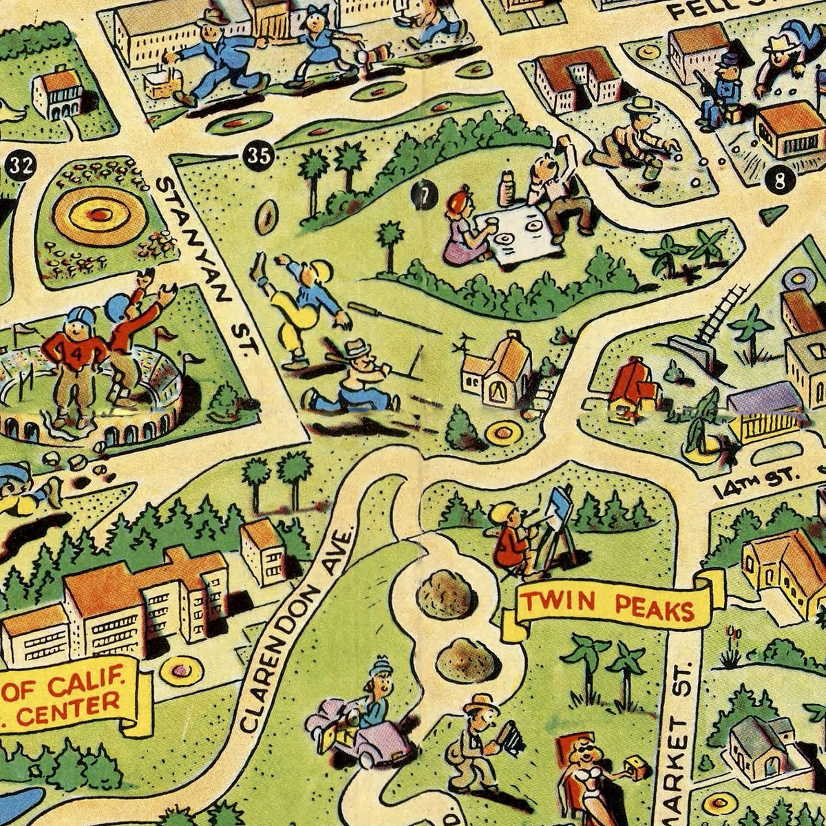 Restored historic details from the 1952 city map of San Francisco, California