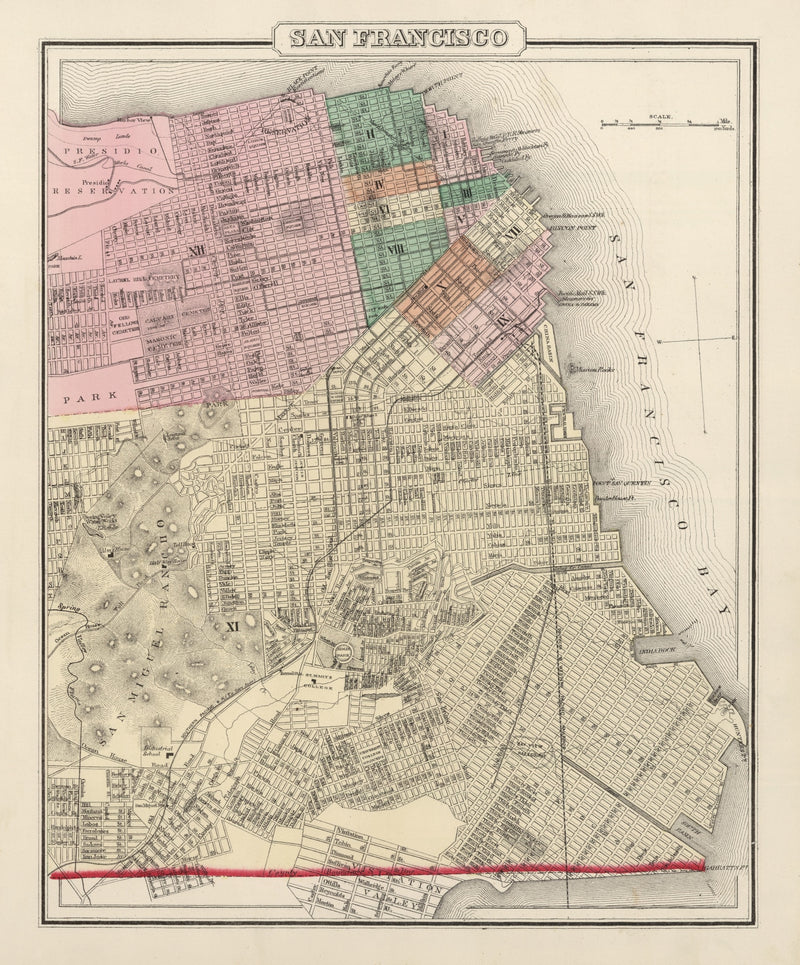 Size comparison using Vintage Map of San Francisco, California 1874