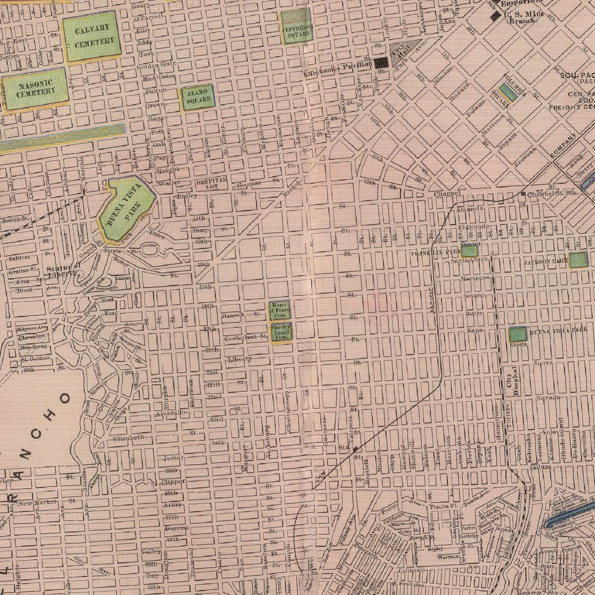 Restored historic details from the 1903 city map of San Francisco, California