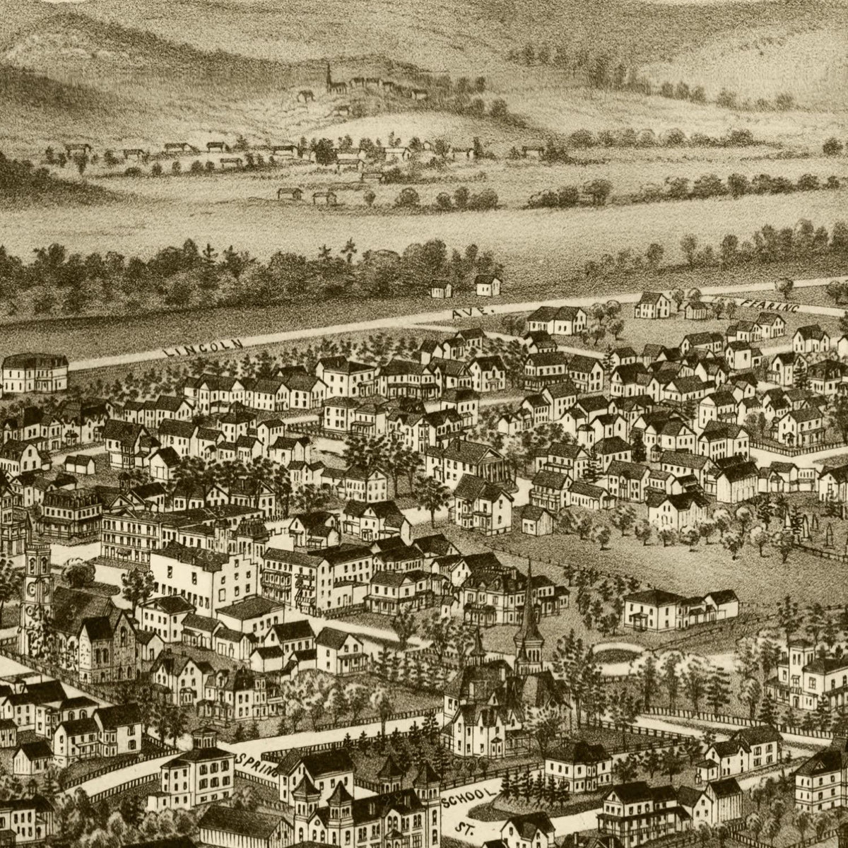 Restored historic details from the 1886 city map of Amherst, Massachusetts