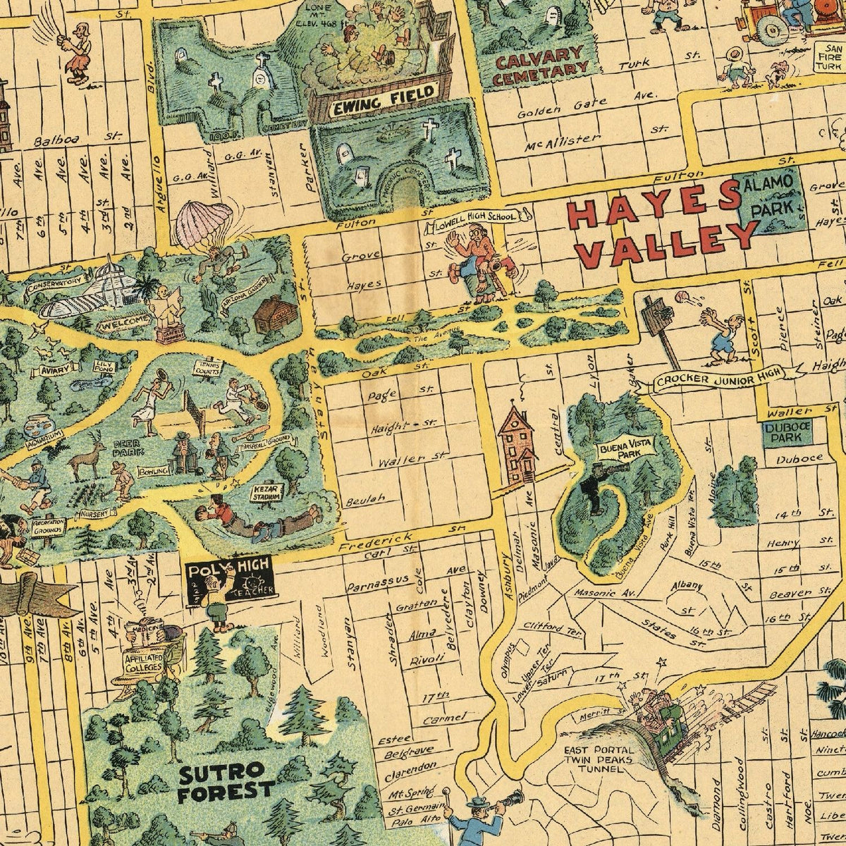 Restored historic details from the 1927 city map of San Francisco, California