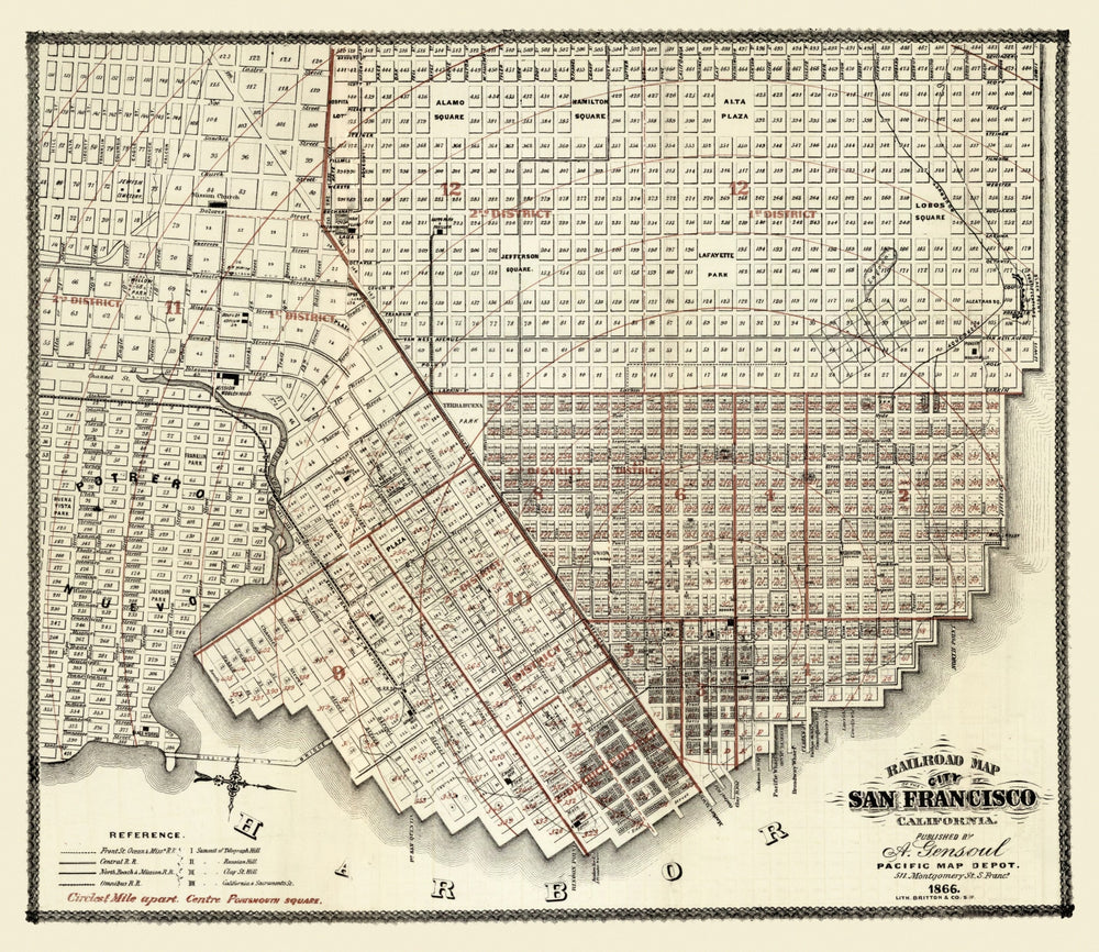 Vintage Map of San Francisco, California 1866 print style example