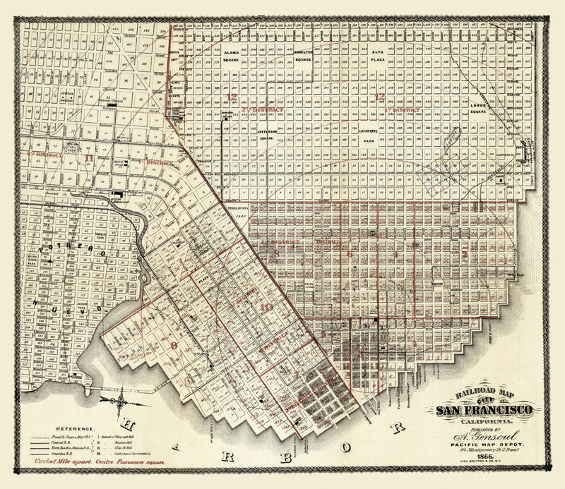 Size comparison using Vintage Map of San Francisco, California 1866