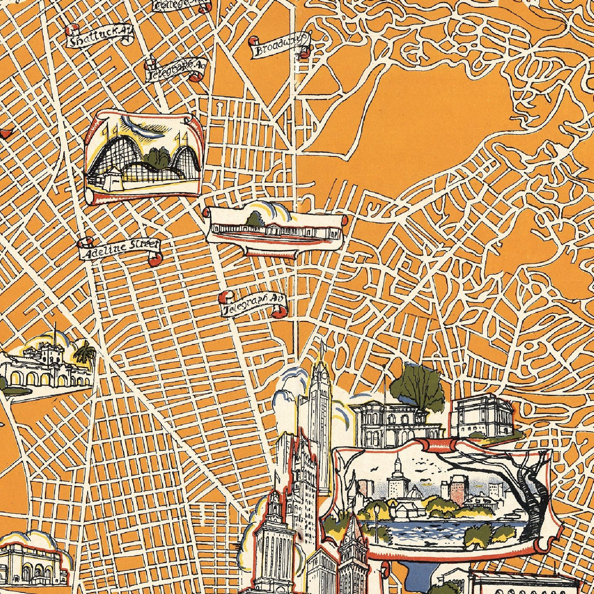 Restored historic details from the 1930 city map of San Francisco, California