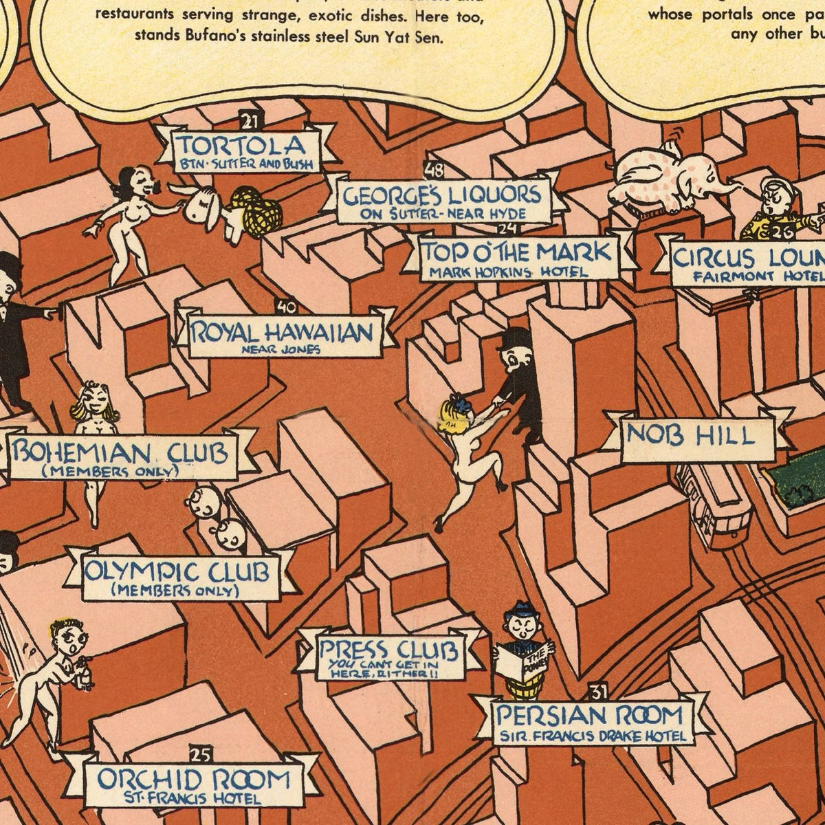 Restored historic details from the 1940 city map of San Francisco, California