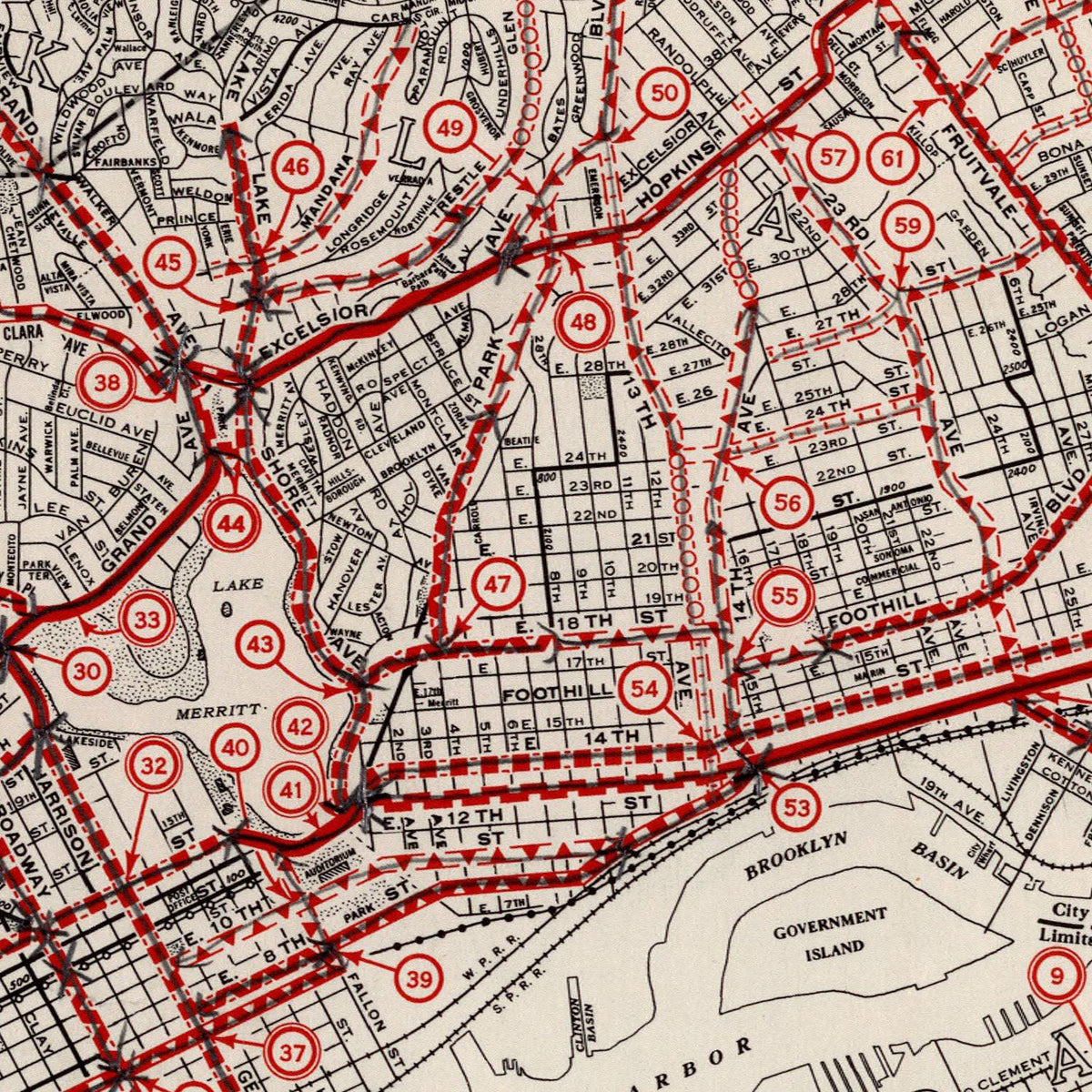 Restored historic details from the 1935 city map of San Francisco, California