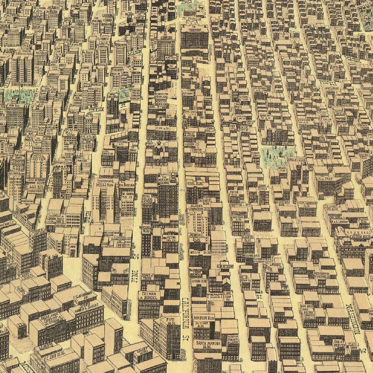 Restored historic details from the 1913 city map of San Francisco, California