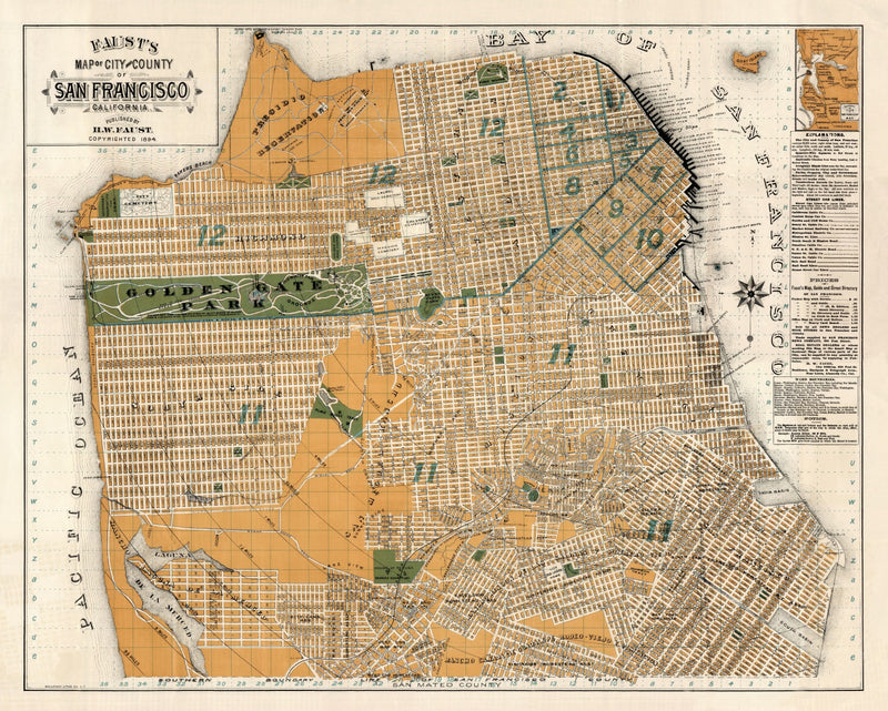 Size comparison using Vintage Map of San Francisco, California 1894