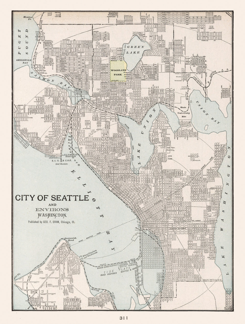 Vintage Map of Seattle, Washington 1901 print style example