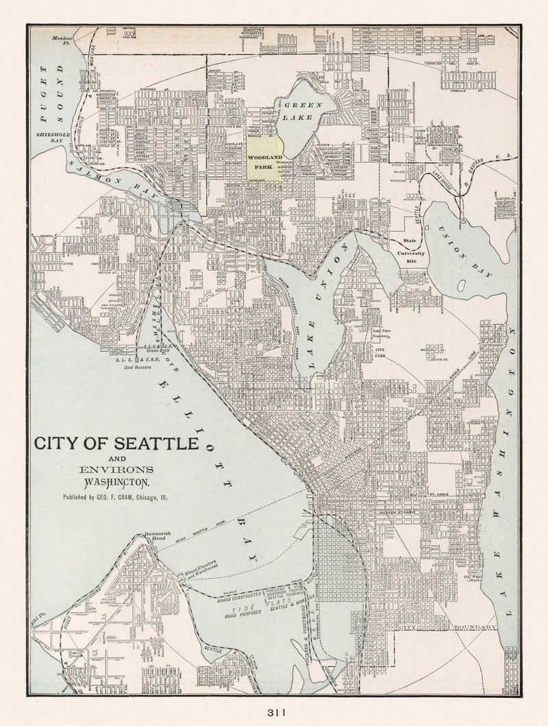 Size comparison using Vintage Map of Seattle, Washington 1901