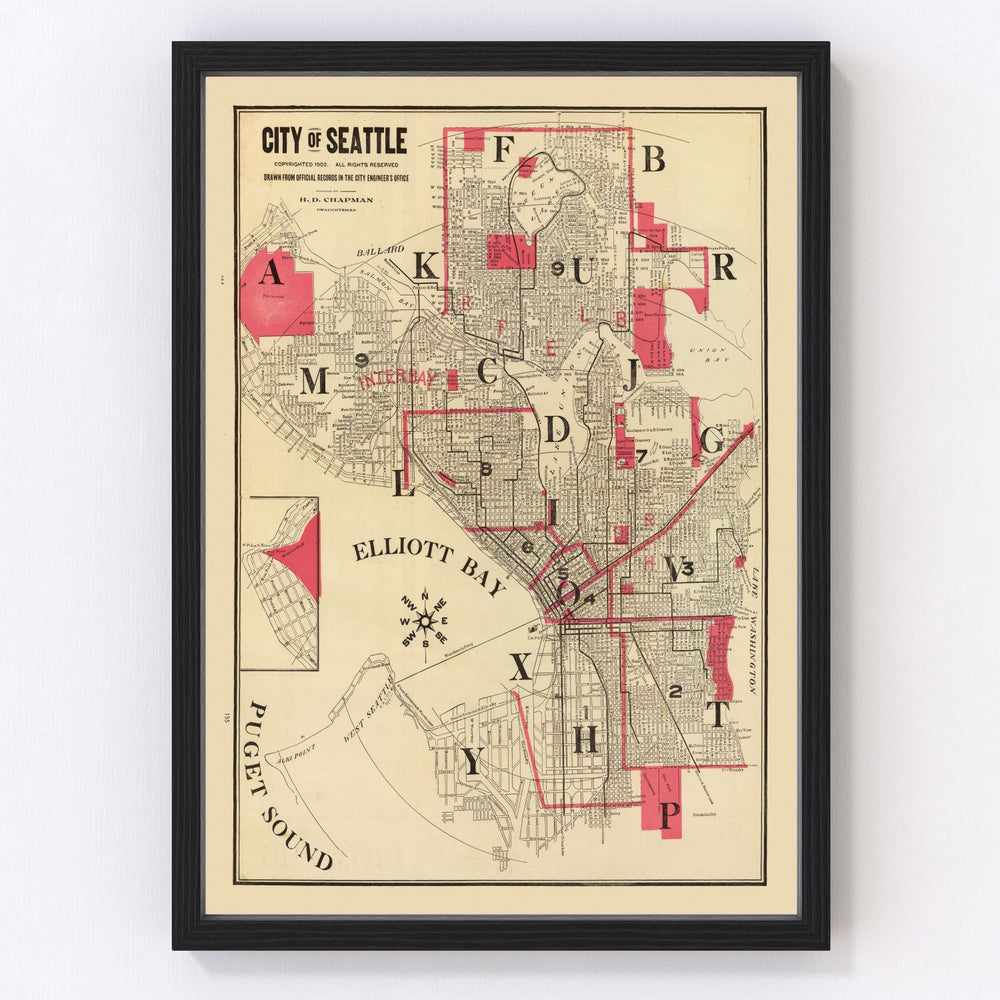 Seattle Vintage Map 1909
