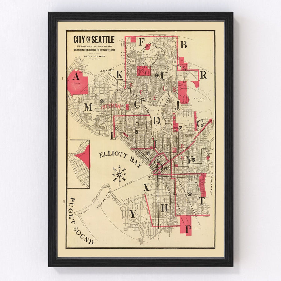 Seattle Vintage Map 1909