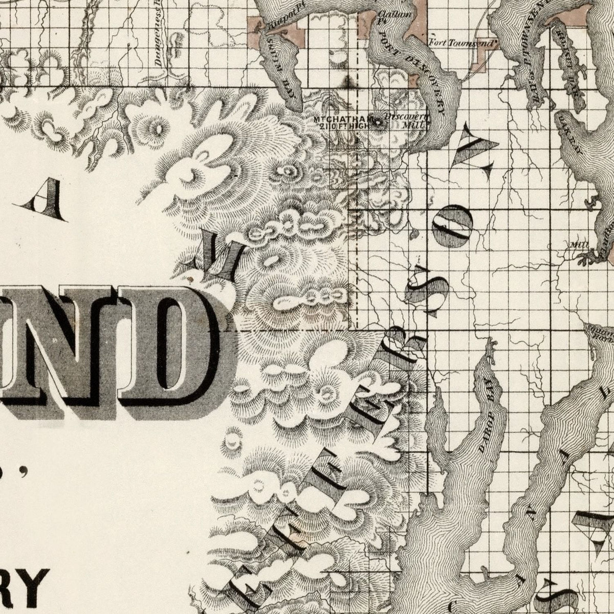 Restored historic details from the 1877 city map of Seattle, Washington