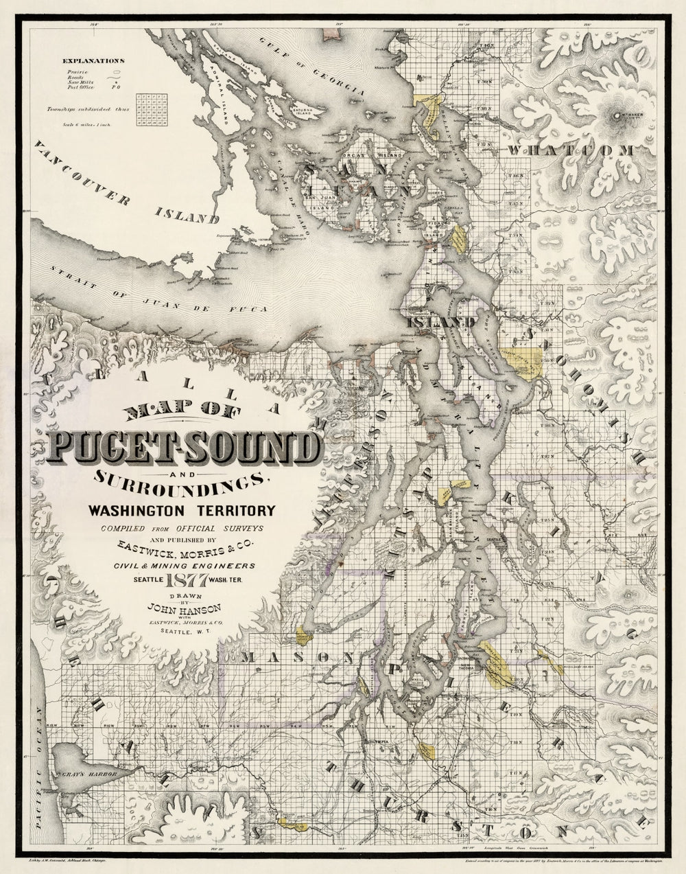 Vintage Map of Seattle, Washington 1877 print style example