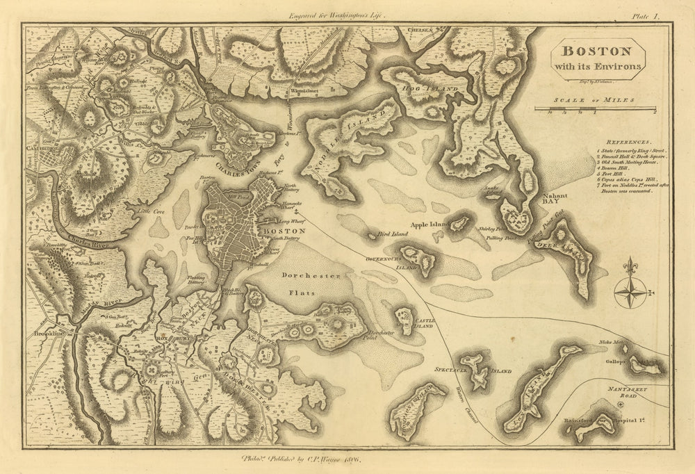 Vintage Map of Boston, Massachusetts 1807 print style example