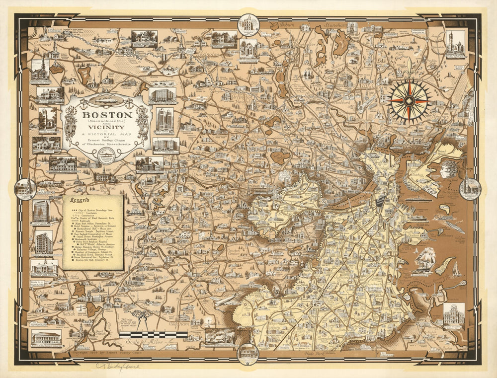 Vintage Map of Boston, Massachusetts 1938 print style example