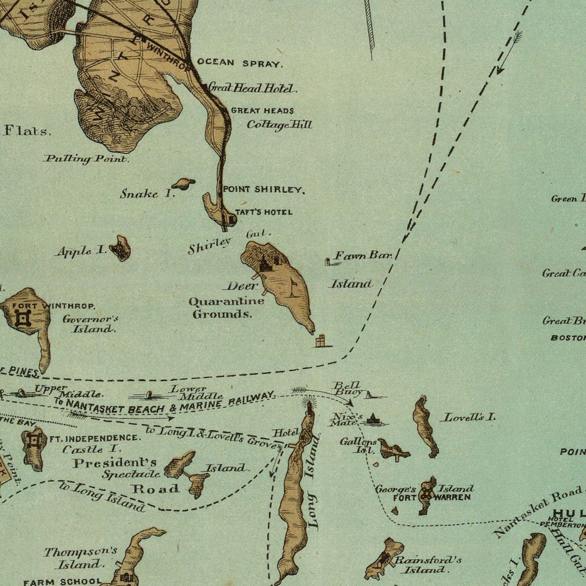 Restored historic details from the 1884 city map of Boston, Massachusetts
