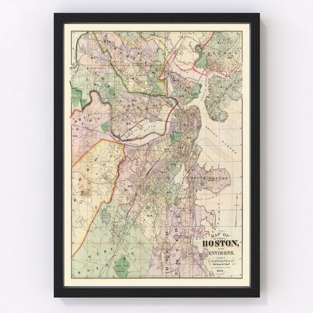 Boston Vintage Map 1874