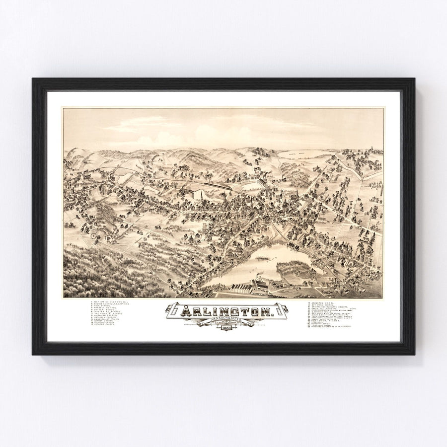 Vintage Map of Arlington, Massachusetts 1884