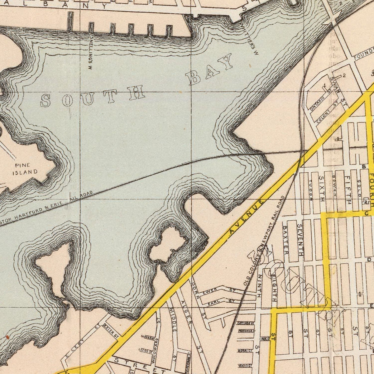 Restored historic details from the 1872 city map of Boston, Massachusetts