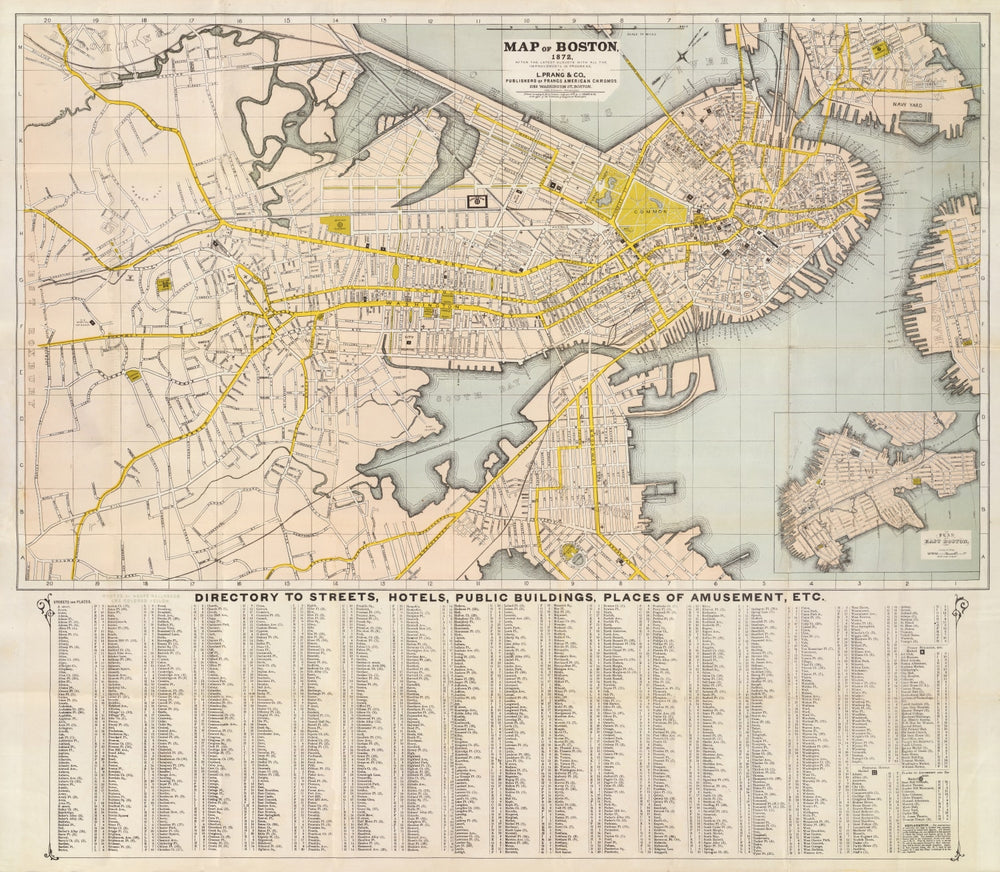 Vintage Map of Boston, Massachusetts 1872 print style example
