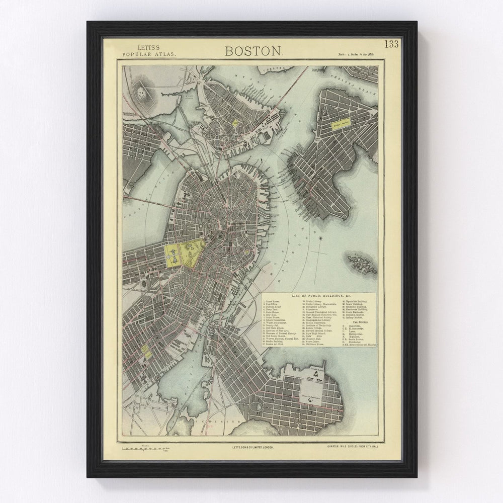Boston Vintage Map 1883