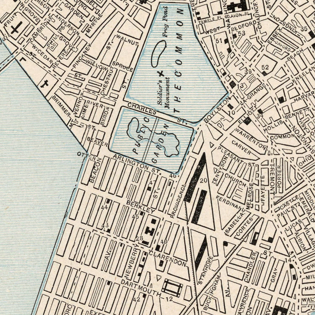 Restored historic details from the 1893 city map of Boston, Massachusetts