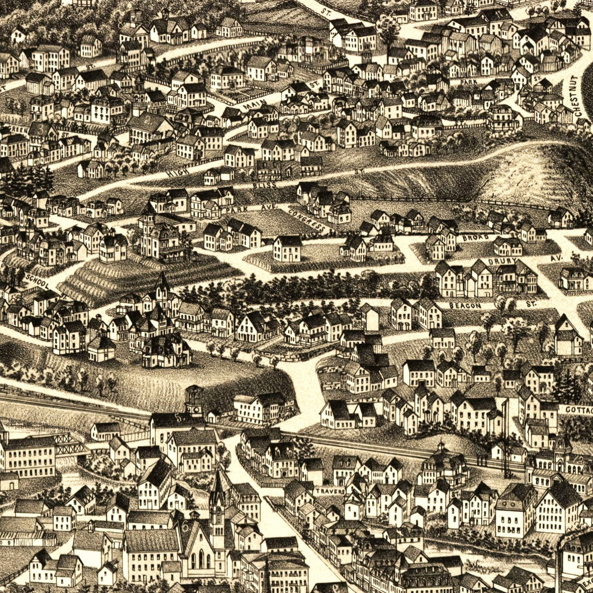 Restored historic details from the 1887 city map of Athol, Massachusetts