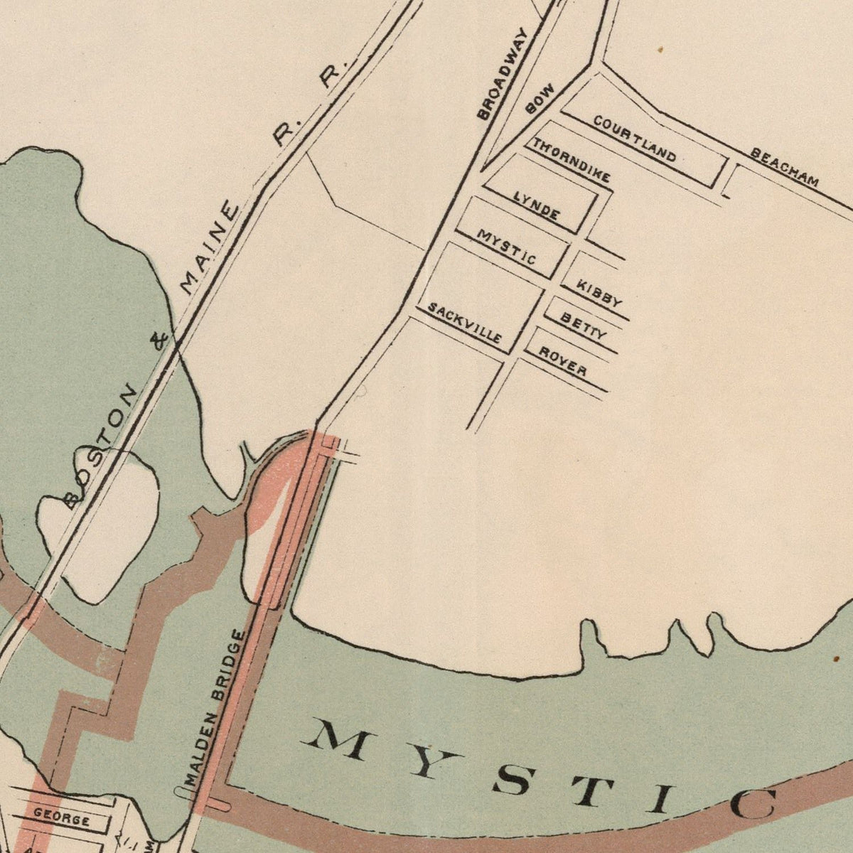 Restored historic details from the 1891 city map of Boston, Massachusetts