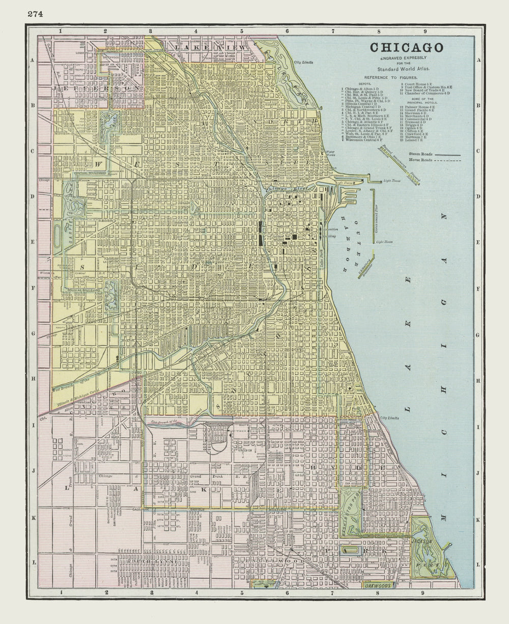 Vintage Map of Chicago, Illinois 1889 print style example