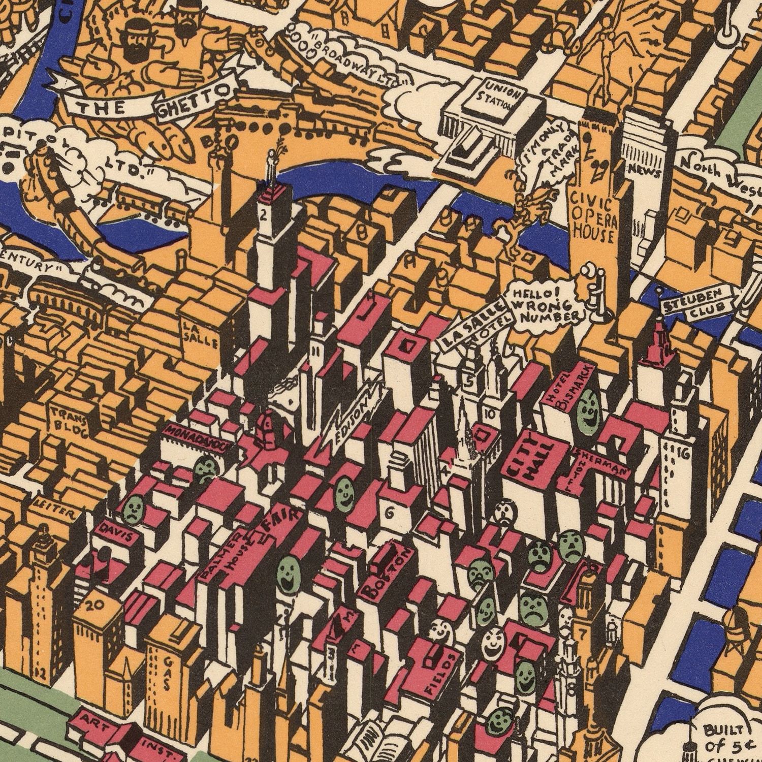 Restored historic details from the 1931 city map of Chicago, Illinois