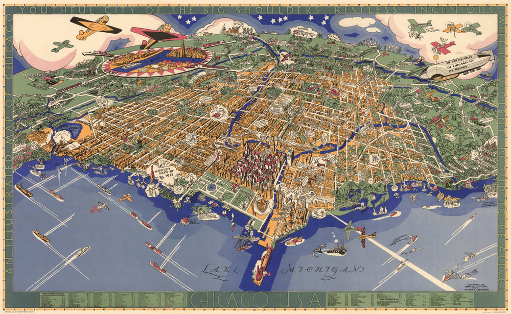 Vintage Map of Chicago, Illinois 1931 print style example