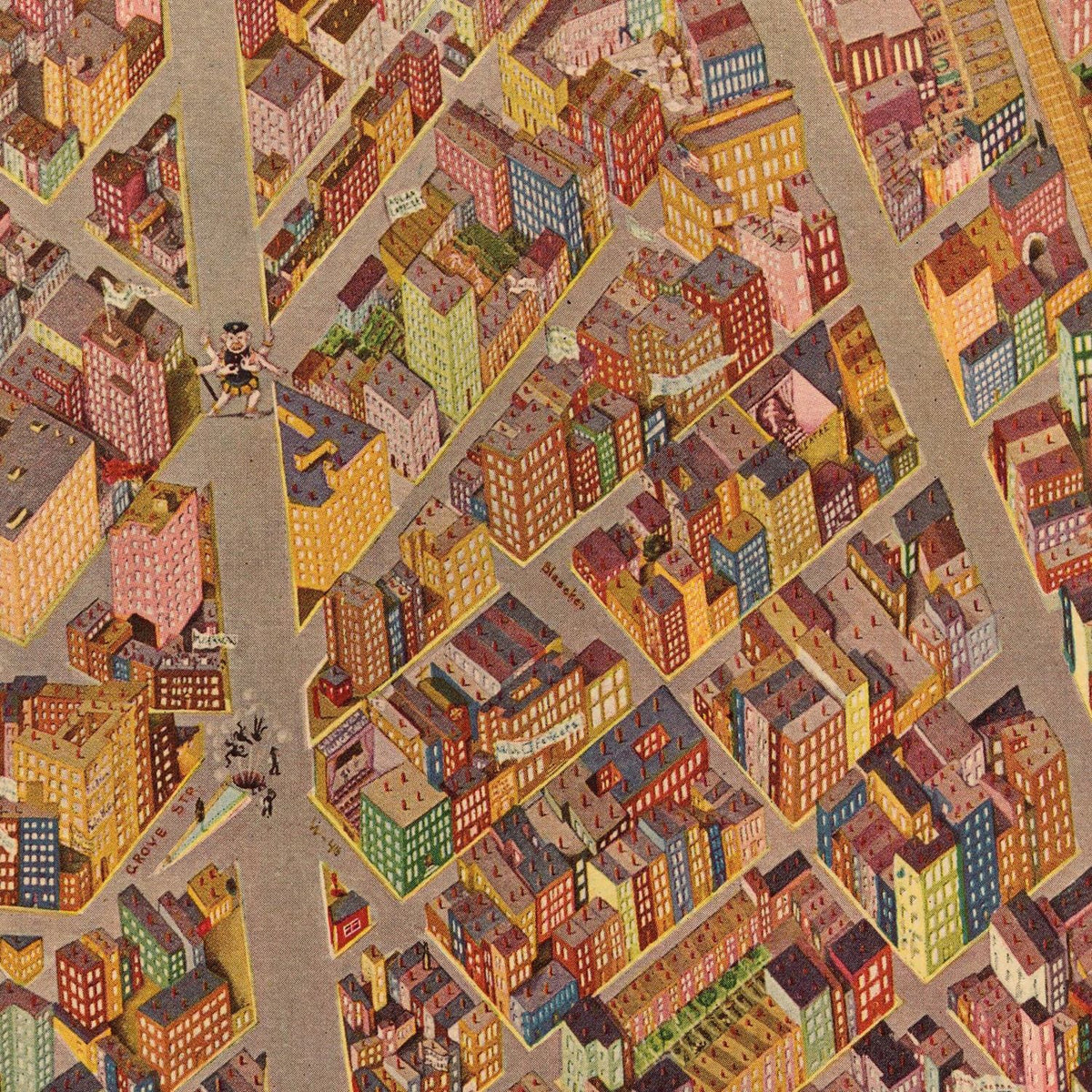 Restored historic details from the 1920 city map of Greenwich Village, New York