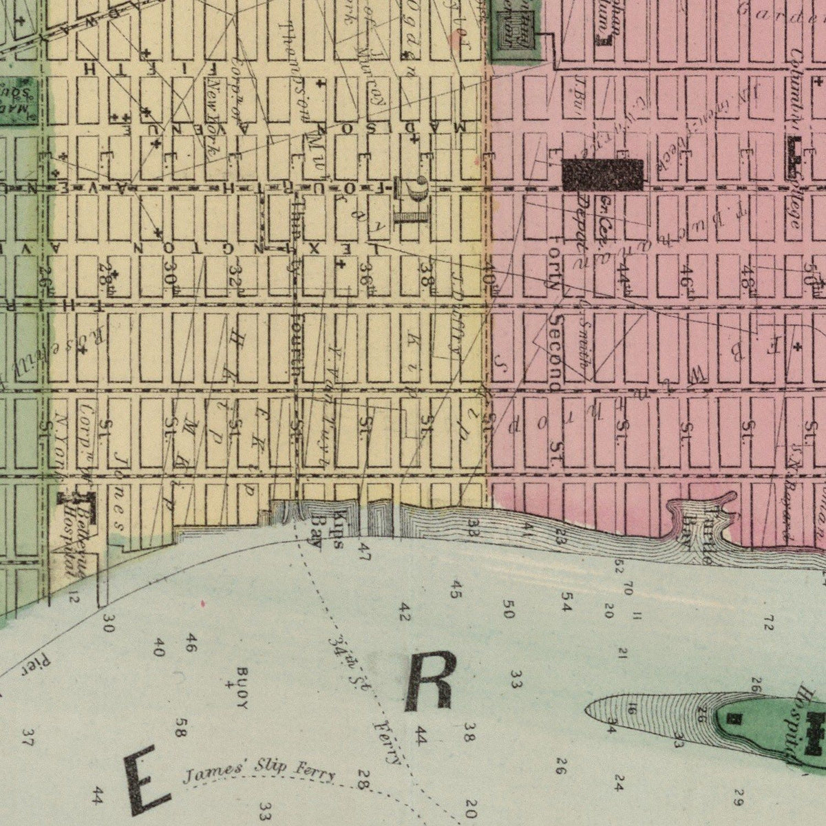 Restored historic details from the 1873 city map of Brooklyn, New York